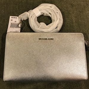 Michael Kors silver crossbody clutch
